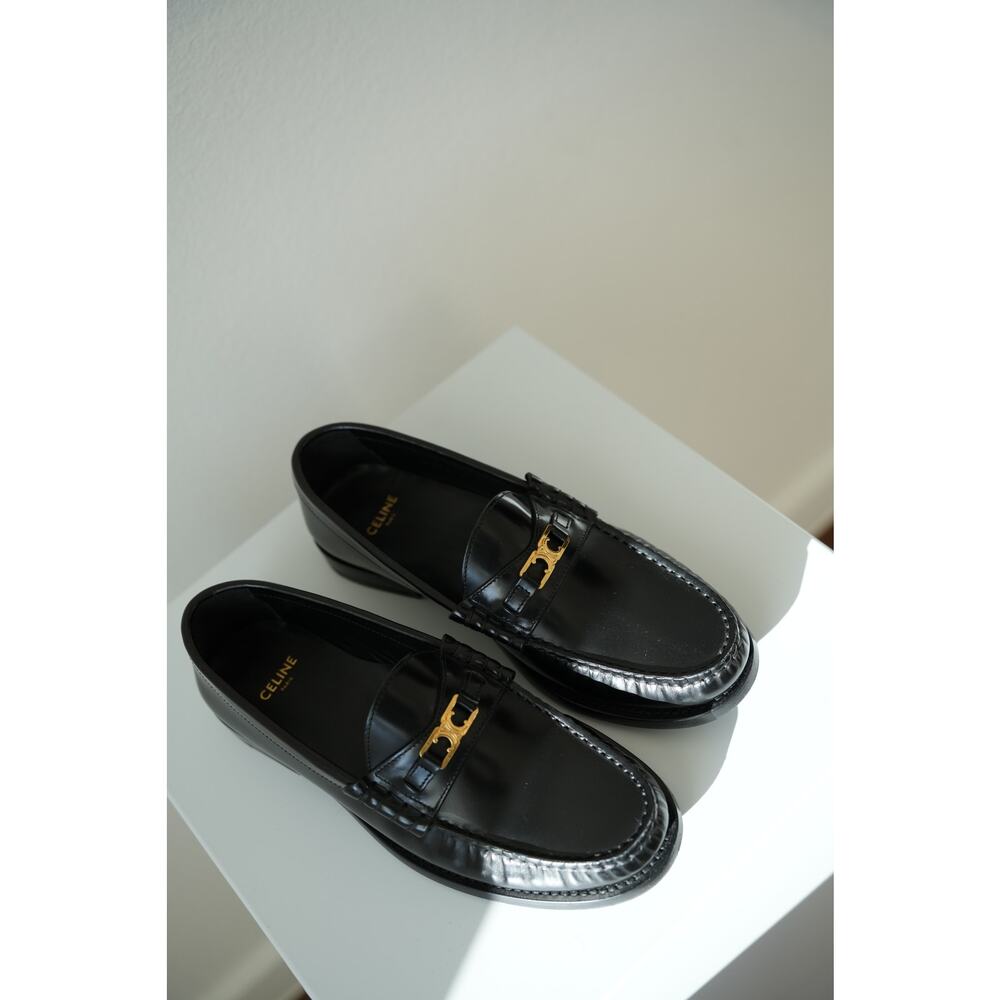 Celine Triomphe Logo-Embellished Polished-Leather Loafers (Size 37)